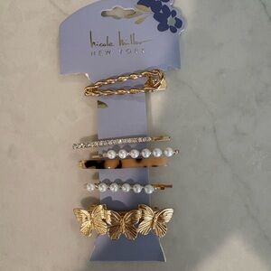 NWOT Nicole Miller Gold and Pearl Butterfly Hair Clip Collection